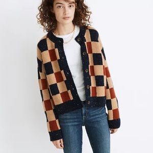 Madewell Checkered Colburne Cardigan Sweater in Coziest Textured Yarn XS